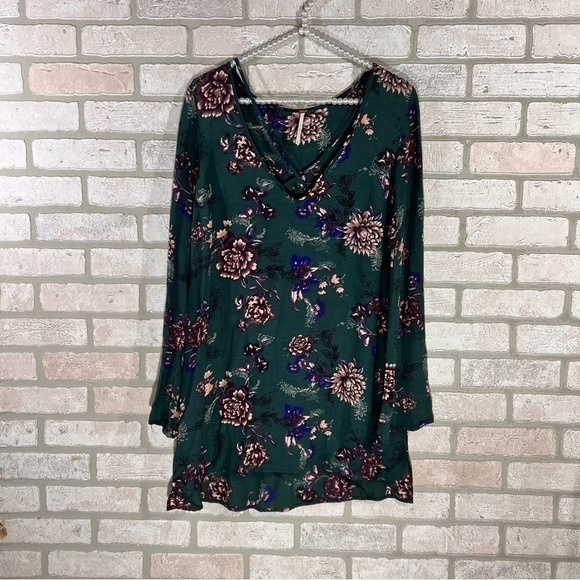 Free People Heartbeat Green Floral Print Shift Mini Tunic Dress Size XS - Picture 6 of 10